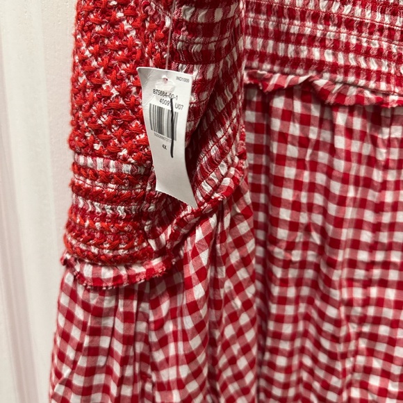 Red Gingham Midi Dress with Smocked Bodice - Picture 9 of 11